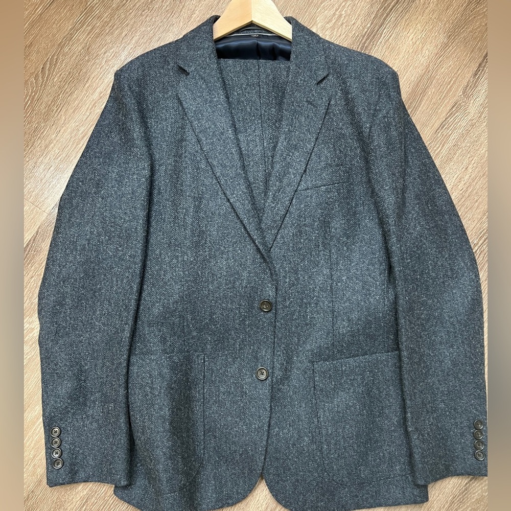 J. Crew Mens Wool Suit Jacket and Pant Set Size 42R 32x32 Pants Blue Grey